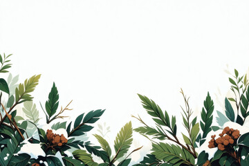 Fir pine and pinecone winter border with snow