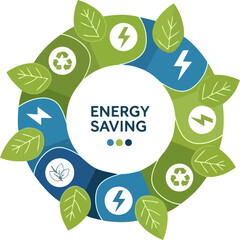 Energy Saving Concept with Leaves and Lightning Bolts.
