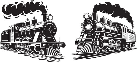 steam locomotive black and white vintage engraving vector illustration