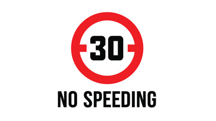 Circular red and white regulatory traffic sign indicating a mandatory speed limit of thirty kilometers or miles per hour prohibiting excessive vehicle movement on roadways