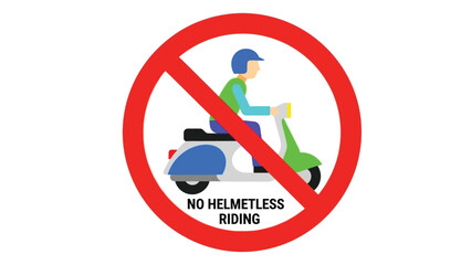 Graphic illustration depicting a prominent international prohibition sign strongly advising against operating a scooter or moped without wearing a protective safety helmet for legal compliance.