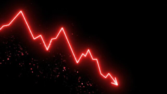 Red neon graph line trending downward on black background