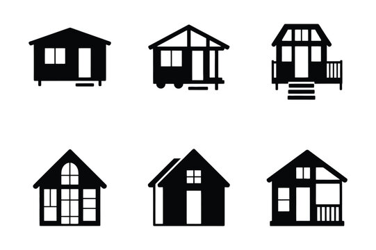 Small house and cabin architecture silhouette icons