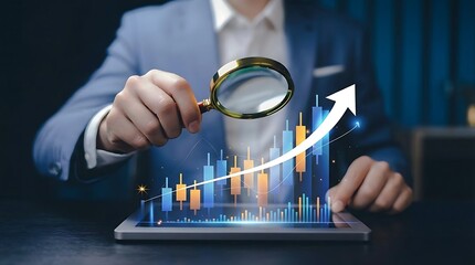 Business Professional Reviewing Growth Charts and Financial Data Analytics