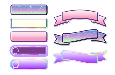 イラスト素材・ステッカー風フレームのセット、吹き出し、見出し、