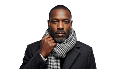 A stylish man wearing a scarf on transparent background