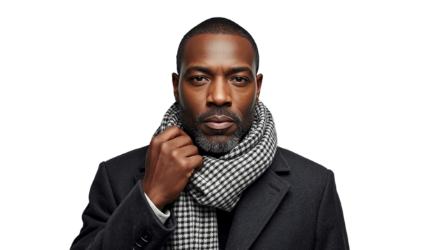 A stylish man wearing a scarf on transparent background - Powered by Adobe