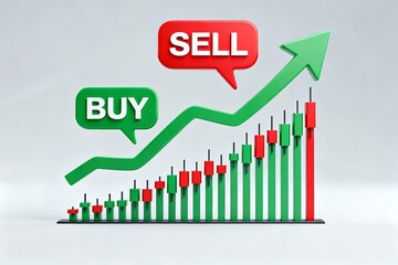 Generative AI Depiction of Stock Market Trends with Buy and Sell Indicators.