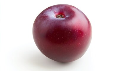 Fresh ripe plum fruit isolated on a clean white background with full depth of field, highlighting smooth skin texture and rich purple color, perfect for healthy food, nutrition, and culinary concepts.