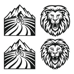 Fototapeta premium Hand Drawn Lion Head Mascot Logo Set Vector