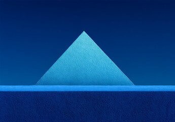 Blue pyramid is on a blue background. The pyramid is made of a material that is not very thick