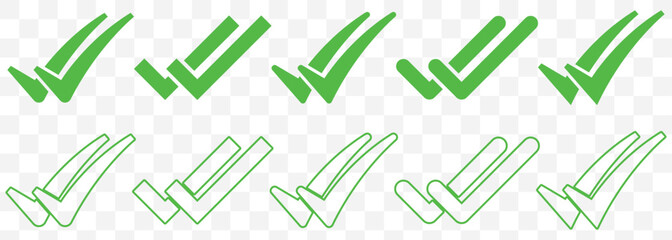 Green Double Check Mark Icons tick correct. double check mark icon. Green double checkmark icon, approval tick sign, PNG with transparent background. EPS 10.
