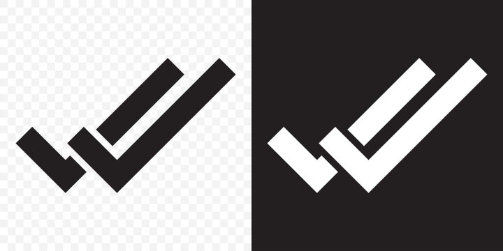 Double check mark icons in black representing confirmation and verification. Double checking icon. Black double tick, check mark. Flat done sticker icon. Accept button On Transparent Background. EPS10