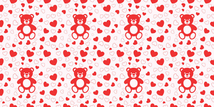 Red teddy bear and heart Seamless repeating background pattern vector illustration