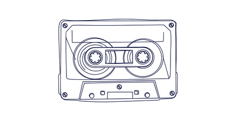 Obraz premium Detailed Retro Audio Cassette Tape Line Art Vector Sketch Vintage Music Technology Icon