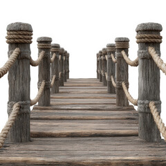Naklejka premium Wooden pier with rope railings isolated on transparent background