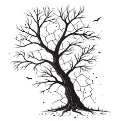Fototapeta premium Abstract Black and White Bare Tree Vector Illustration with Cracked Ground