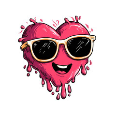 Fototapeta premium Pink heart wearing sunglasses isolated on transparent background