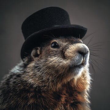 A charming groundhog looking in a stylish top hat, portrait, Groundhog day