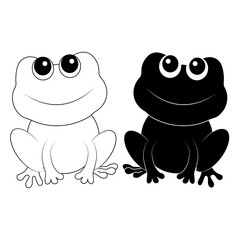 Fototapeta premium Cute frog cartoon illustration in simple black and white style. Smiling frog character with minimal design isolated on white background. Suitable for children illustration educational content mascot