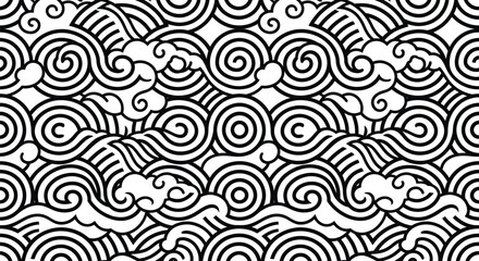 Fototapeta premium Pattern featuring seamless oriental clouds and geometric ocean waves
