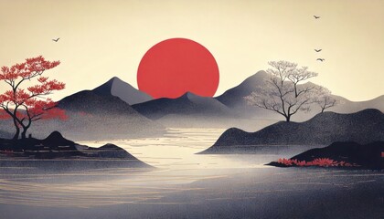 Japanese oriental aesthetic art print landscape