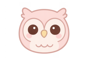 Cute pink owl head cartoon illustration on transparent background