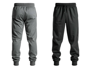 Two pairs of athletic pants shown from front and back
