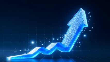 Glowing Blue Arrow Chart Showing Upward Trend and Growth.