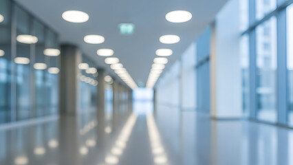 Modern Office Building Interior Hallway with Natural Light.