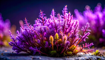 Vibrant Purple Heather Blooms in Soft Focus Macro Photography.