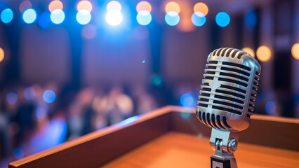 Vintage Microphone on Stage Ready for Performance.
