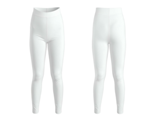 Two white, seamless, form-fitting, full-length leggings shown front and back
