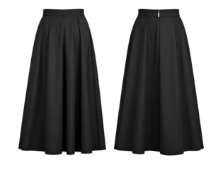 Two black full-length pleated skirts on white background