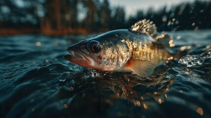 Detailed Close up of a Walleye Fish emerging from the Water