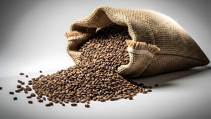 Spilled grains from a burlap sack a rustic and natural food display