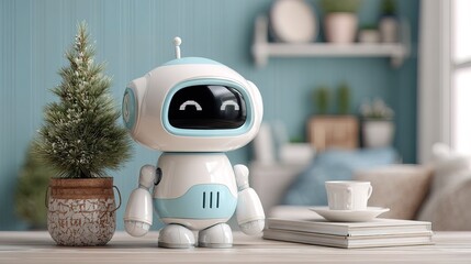 Modern Artificial Intelligence Cute Robot Character Decoration and Living Room Interior