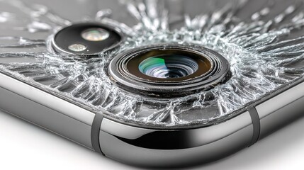 Close Up Macro Shot of a Broken Mobile Phone Camera Lens