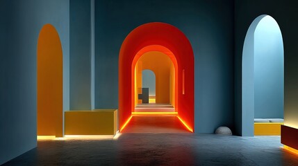 Minimalist Abstract Archway Interior with Vivid Color and Geometric Composition