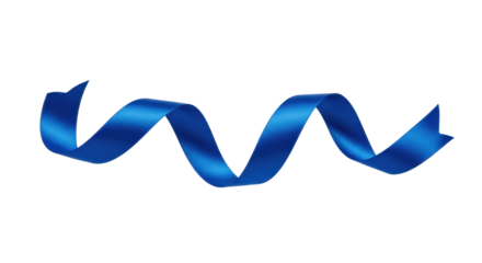 Deep blue silk ribbon unfurling elegantly mid-air, serpentine curves, transparent background, copy space, soft light, elegance and celebration concept