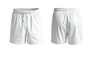 Crisp white athletic shorts, front and back view