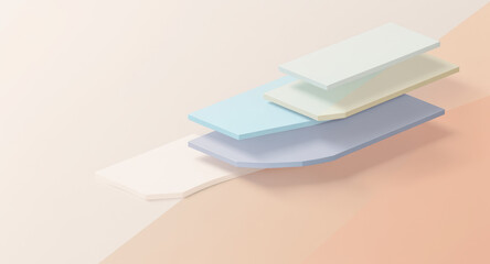 Abstract geometric composition with layered pastel panels, soft lighting, and minimal design, creating calm and modern visual effect suitable for backgrounds or presentations