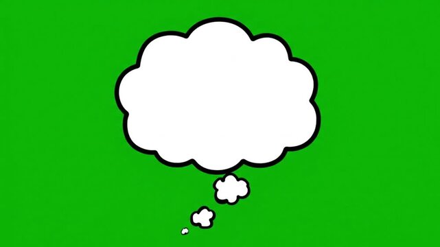 Cartoon thought bubble on green background, speech bubble, blank text box