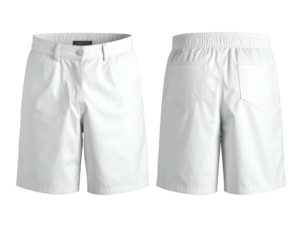 White knee-length shorts shown front and back