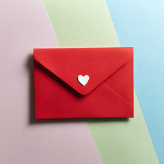 red hand made paper envelope with white heart, generative ai