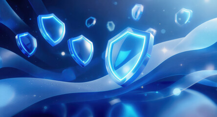 Glowing blue shield symbol digital security cyber protection futuristic technology abstract background data safety online privacy network defense secure system innovation