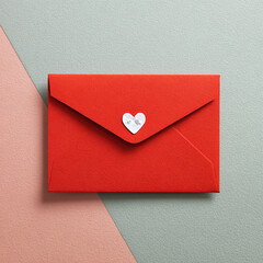 red hand made paper envelope with white heart, generative ai