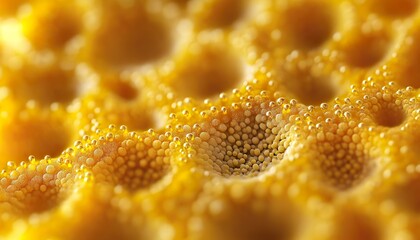 Fototapeta premium Ultra-Realistic Extreme Macro of Pollen Grain with Intricate Surface Patterns and Golden Hue