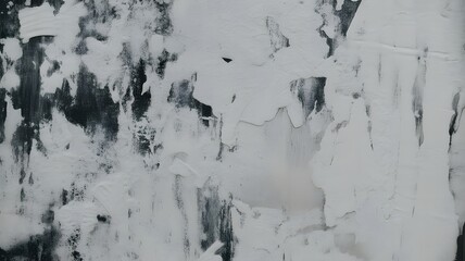 Grungy textured wall featuring peeling white paint over a dark background creating an abstract pattern of decay and urban distress with an aged worn vintage moo