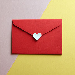 red hand made paper envelope with white heart, generative ai